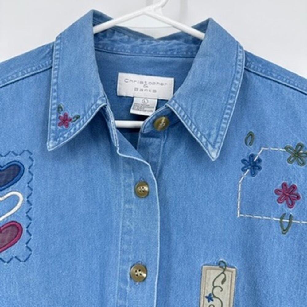 Christopher Banks Shirt Womens LARGE Vintage Embroidered Heart Country Grandma - Picture 2 of 10